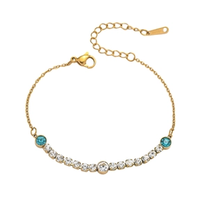 Women Stainless Steel Bracelet Gold Plated Rhinestone Blue White Crystal Dainty Adjustable Chain Niche Design Jewelry