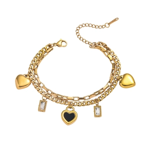 Bracciale Con Ciondoli A Cuore A Strati In Acciaio Inossidabile Pendenti In Zirconia Smalto Nero Gioielli Di Moda Regolabili Da Donna