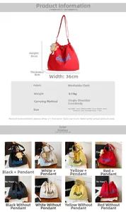 Detail of Korean canvas tote bag with 'Beach' embroidery and toast plush charm