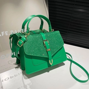 Sac à Main Femme avec Rabat à Paillettes en Cuir PU Petit Sac Carré Bandoulière avec Poignée Boucle Dorée Sacoche Elégante