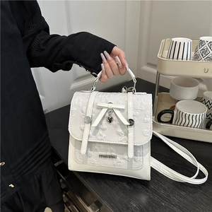 Fashion Women PU Leather Flower Embroidery Shoulder Bag With Bow Heart Pendant Trendy Street Style Travel Mini Backpack