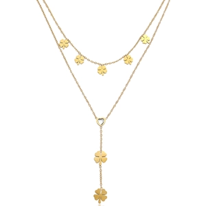 Golden Double Layer Stainless Steel Necklace Clover Heart Zircon Y-Chain Fashion Niche Elegant Jewelry For Women