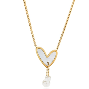 Collana Pendente Cuore Acciaio Inossidabile Madreperla Conchiglia Perla Artificial Nappina Elegante Moda Catena Clavicicola Donne