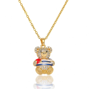 Collana Con Ciondolo A Forma Di Orso Acciaio Inossidabile Zirconi Intarsiati Smalto Camicia Righe Cuore Gioielli Donna