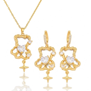 Collier Pendentif Ours Creux Boucles Oreilles Zircon Coeur Bijoux Acier Inoxydable Design Étoile Mode Luxe Léger Pour Femmes