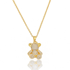 Collier Pendentif Ours en Pavage de Zircone de Luxe Chaîne Forçat en Acier Inoxydable pour Femme Or Argent Bijoux