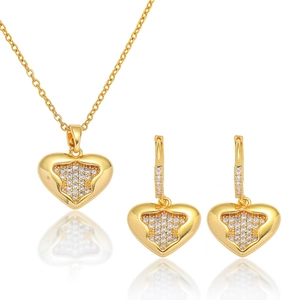 Collier Et Boucles D'Oreilles En Forme De Cœur Sertis De Strass Bijoux En Acier Titane Pour Femmes