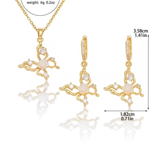 Parure de bijoux en acier titane avec pendentif papillon en zircon collier et boucles