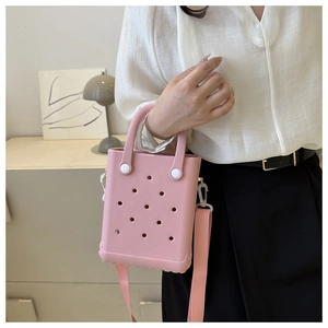 Rosa EVA-Mini-Einkaufstasche mit Cut-Out-Design und verstellbarem Schultergurt aus Stoff