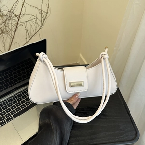 Sac à Main Baguette en Cuir PU Minimaliste pour Femmes avec Bandoulière Nouée Boucle Métallique Sac à Épaule Mode Quotidien