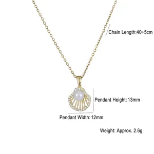 Ginkgo leaf pendant necklace with pearl and zircon detail for women, 13mm size view