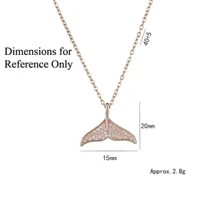 Rose gold fishtail necklace with white zircon pavé and adjustable chain 40+5cm