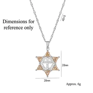 Collier croix étoile de David avec pierres champagne et détails en zircone blanc