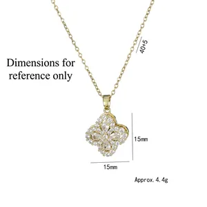 Collier trèfle doré avec pendentif en zircon 15x15mm et une chaîne ajustable de 45cm