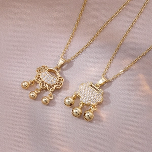 Collier Pendentif Serrure Ruyi En Acier Inoxydable Avec Zircon Style Chinois Traditionnel Bijoux De Chaîne De Clavicule Pour Femmes