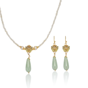 Butterfly Necklace Earrings Aventurine Jade Natural Freshwater Pearl Titanium Steel Retro Chinese Style Jewelry Women