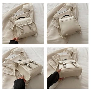 Vues détaillées du sac à dos beige avec nœud en dentelle et sangles réglables