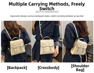 Sac à dos polyvalent en cuir PU ivoire avec nœud, porté en bandoulière et à l'épaule