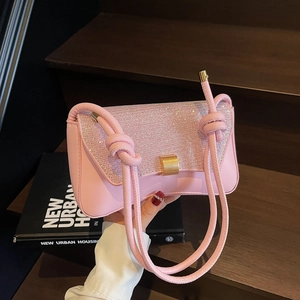 Sac Baguette Vintage pour Femme en Cuir PU à Paillettes Sac à Épaule Avec Bandoulière Nouée Boucle Dorée Sac de Soirée
