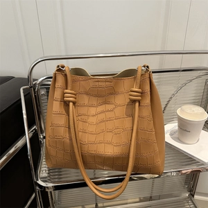 Borsa Tote in Pelle PU di Grande Capacità per Donna Borsa a Tracolla Retro con Motivo Coccodrillo Borsa a Mano Casual con Dettaglio Nodo