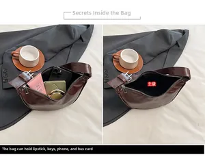 Detail showing the internal storage capacity of the brown PU leather hobo bag