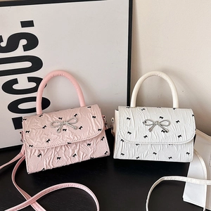 Sac Bandoulière Doux à Imprimé Nœud pour Femmes Sac Carré à Pois Élégant Sac à Main d'Été avec Poignée pour Usage Quotidien