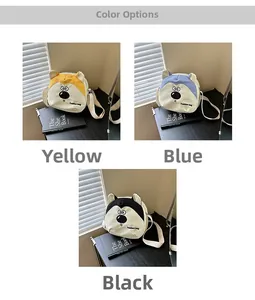 Aperçu détaillé des sacs bandoulière chiot dessin animé en jaune, bleu et noir