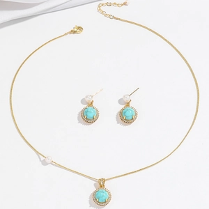 French style jewelry set with turquoise, baroque pearls, and earrings for women
