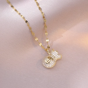 Elegante goldene Geldbeutel-Halskette mit Zirkonia und Dollar-Symbol für Damen