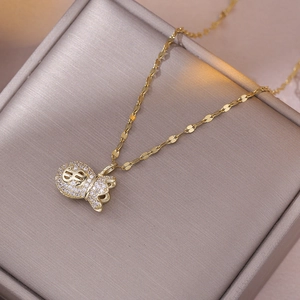Mode Geldbeutel Anhänger Halskette Titanstahl Mit Zirkon Inlay Dollarzeichen Charm Luxus Stil Schmuck Für Frauen
