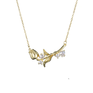 Tulip Pendant Necklace Titanium Steel Flower Branch With Zircon Fashionable Elegant Jewelry For Women