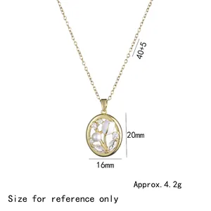 French vintage tulip necklace in gold titanium steel with pearls and diamonds, 40+5cm