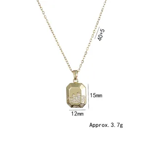 Gold plated geometric pendant necklace with sparkling cubic zirconia on 40+5cm chain