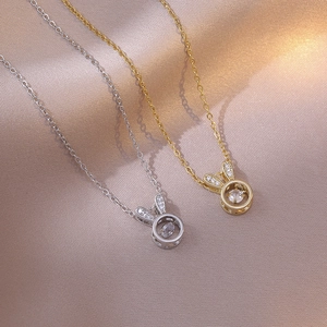 Collier Pendentif Lapin Acier Inoxydable Zirconium Pierre Dansante Animal Scintillant Bijoux Mode Pour Femmes