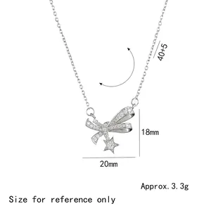 Silberne Schleifen-Halskette mit Stern-Anhänger und Zirkonia auf 40+5cm Kette