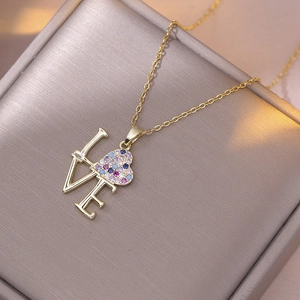Moda LOVE Corazón Colgante Collar Acero Inoxidable Circonita Colorida Incrustada Joyas Elegantes Para Mujeres