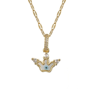 Crown Evil Eye Necklace Gold Plated Stainless Steel Blue White Enamel Rhinestone Clavicle Chain Fashion Jewelry Women