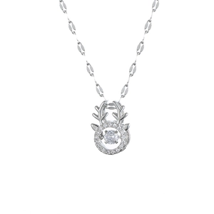 Collier renne argenté avec pendentif pierre dansante et accents en zircone sur chaîne fine