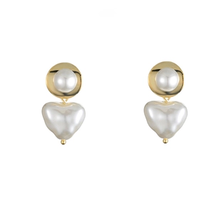 Heart Shaped Faux Artificial Pearl Dangle Earrings With 925 Sterling Silver Earring Post Vintage French Golden Jewelry Women