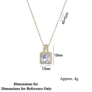 Elegant gold square zircon pendant necklace for women with dimensions 18mm by 10mm