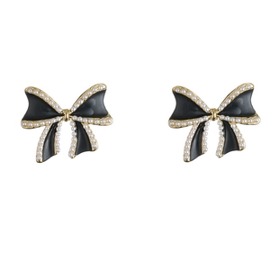 Orecchini A Lobo Con Fiocco Vintage Per Donna Rame Smalto Nero Perla Artificial Sintetica Gioielli Di Moda Retrò