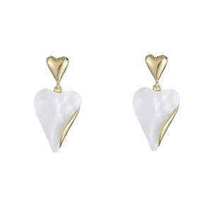 Heart Dangle Earrings With 925 Sterling Silver Earring Post Gold Plated Copper Shell Texture Minimalist For Women
