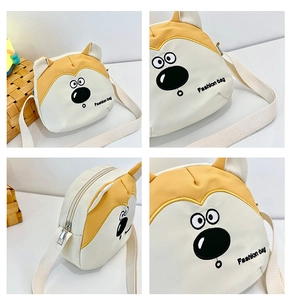 Détails du sac bandoulière en toile avec motif chien mignon et bandoulière réglable
