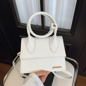 Women PU Leather Mini Handbag With Round Handle Structured Crossbody Bag Detachable Strap Urban Fashion Square Purse Bag