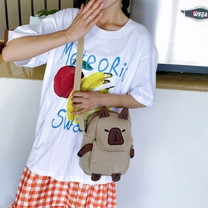 Cute Capybara shaped crossbody bag for women with adjustable strap in khaki nylon fabric