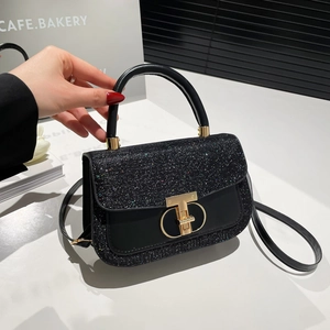Fashion Women Sequin PU Leather Small Square Bag Simple Shoulder Crossbody Bag With Metal Lock Elegant Party Handbag