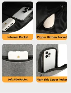 Detailweergave van de grijze schoudertas met binnenvakken en functionele opbergruimte