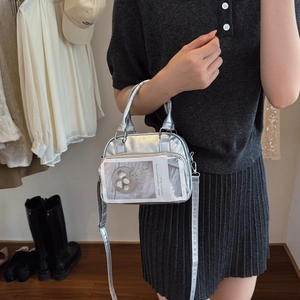 Mini borsa argento metallizzato con finestra in PVC trasparente per esposizione ITA