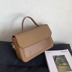 Damen Umhängetasche PU Leder Gewebte Textur Klappe Color Block Kleine Quadratische Schultertasche Mit Tragegriff Retro Urban
