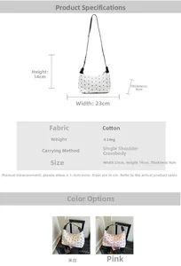 Detailed size chart and dimensions of the bow polka dot crossbody bag with fabric specs